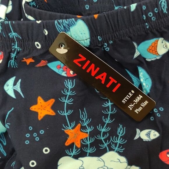 5/$25 Zinati Navy Blue Leggings w OCEANS ALIVE / Sea Life PS PLUS SIZE New - Picture 2 of 5